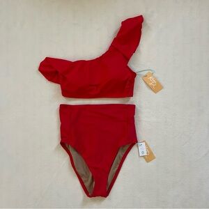 Kona Sol Red One-Shoulder Bikini Set